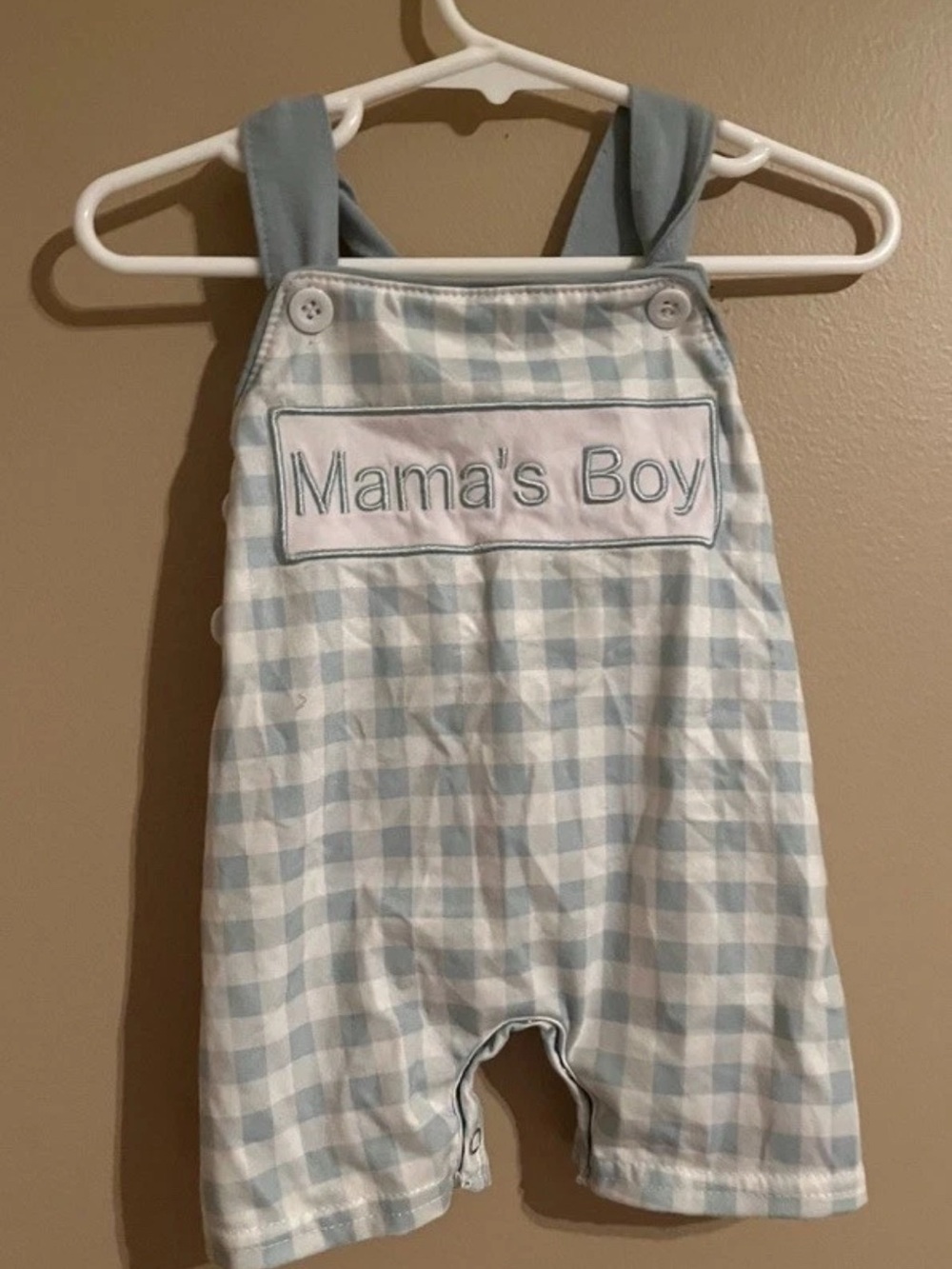 Boys Size 3 Months Mama’s Boy Overalls Abbie And Evie Plaid